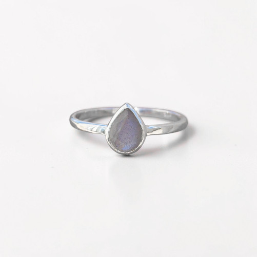 Petite bague goutte argent et pierre en Labradorite T51/52/54/58/59