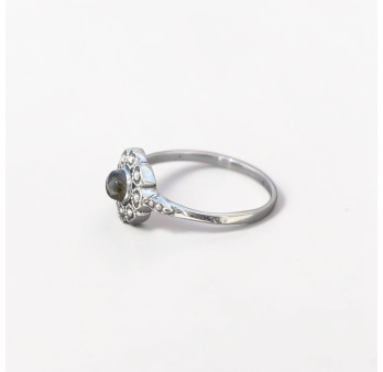 Petite bague fleur argent et pierre ronde Labradorite T57