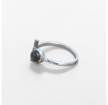 Bague fine lune argent et pierre ronde Labradorite T50/52/55/57/60
