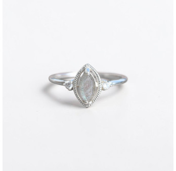 Bague fine argent pierre marquise griffée Labradorite T49/52/55/57
