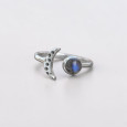 Bague fine lune argent et pierre ronde Labradorite T50/52/55/57/60