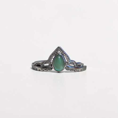 Bague fine diadème argent petite pierre Agate verte T49/54/56/57