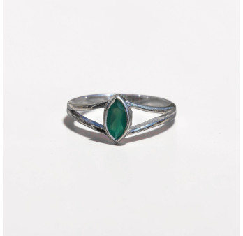 Bague pierre navette Agate verte anneau double en argent T57/59/63