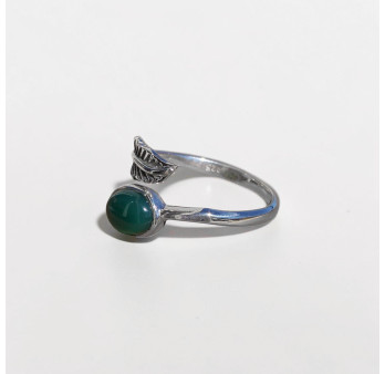 Bague plume en argent et pierre ovale Agate verte T50/52/54/57/60
