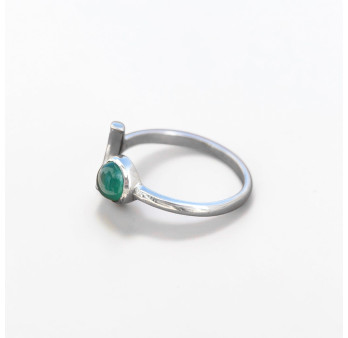 Bague fine lune argent et pierre ronde Agate verte T49/52/55/57/59