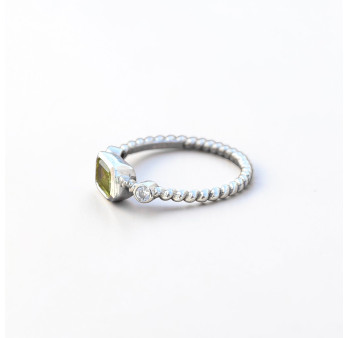 Bague fine argent torsadé pierre Péridot T50/52/55/58/60