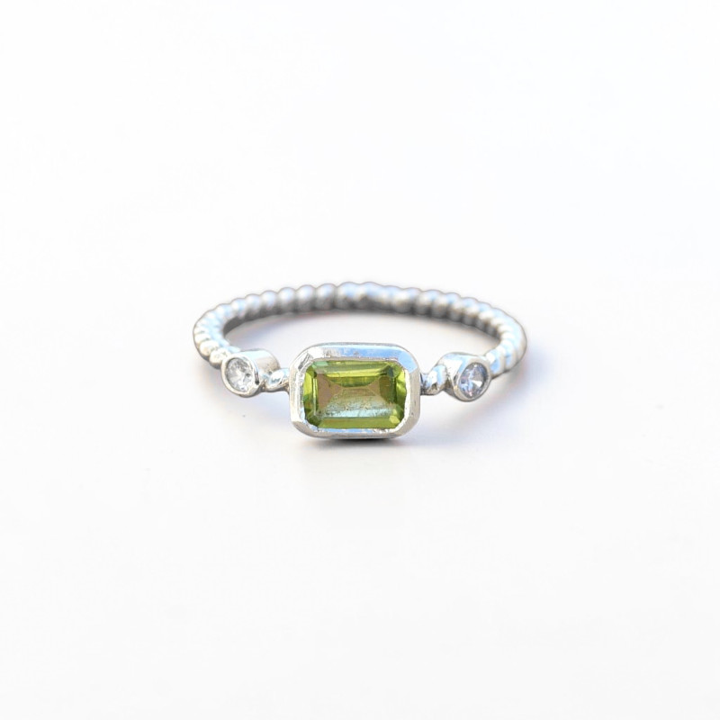 Bague fine argent torsadé pierre Péridot T50/52/55/58/60