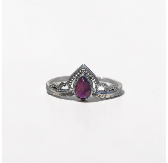 Bague fine diadème argent et petite pierre Améthyste T54/55/59