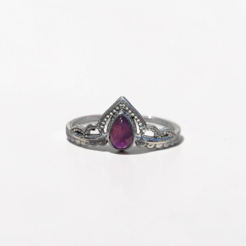 Bague fine diadème argent et petite pierre Améthyste T54/55/59