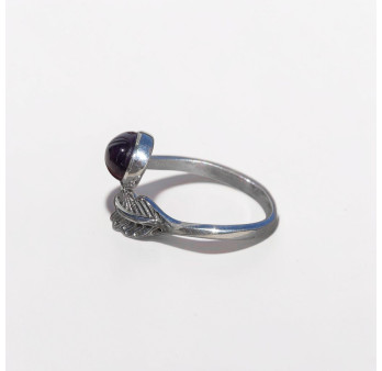 Bague plume en argent et pierre ovale Améthyste T50/54/56/57/60