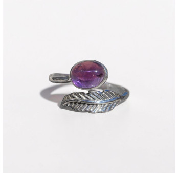 Bague plume en argent et pierre ovale Améthyste T50/54/56/57/60