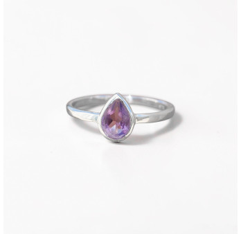 Petite bague goutte argent et pierre en Améthyste T49/51/54/58