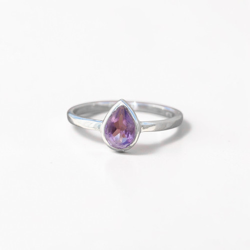 Petite bague goutte argent et pierre en Améthyste T49/51/54/58