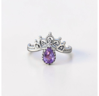 Bague fine couronne argent et petite pierre Améthyste T49/51/54/57/59