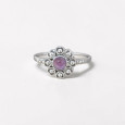 Petite bague fleur argent et pierre ronde Améthyste T52 Petite bague fleur argent et pierre ronde Améthyste T52