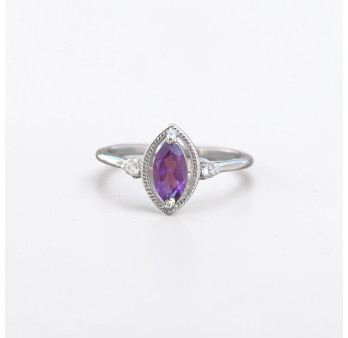 Bague fine argent pierre marquise griffée Améthyste T49/52/55/57/60