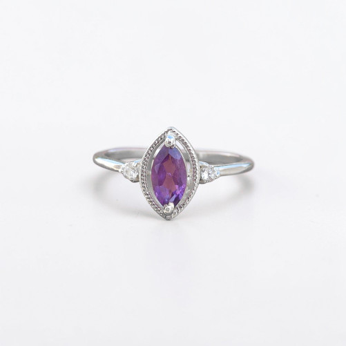 Bague fine argent pierre marquise griffée Améthyste T49/52/55/57/60