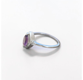 Bague fine argent pierre marquise griffée Améthyste T49/52/55/57/60