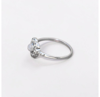 Petite bague fleur argent et pierre ronde Pierre de lune T57