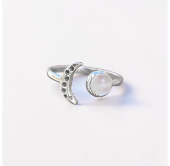 Bague fine lune argent et pierre ronde Pierre de lune T49/52/54/57