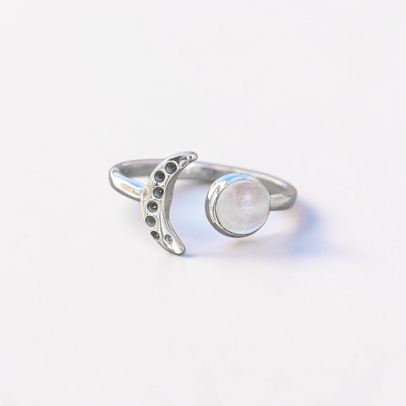 Bague fine lune argent et pierre ronde Pierre de lune T49/52/54/57