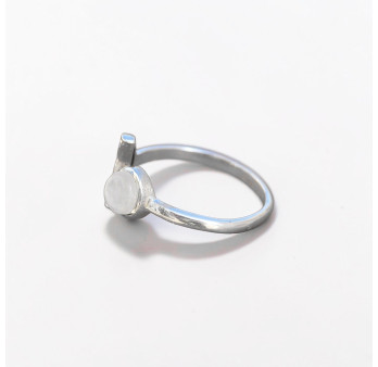 Bague fine lune argent et pierre ronde Pierre de lune T49/52/54/57