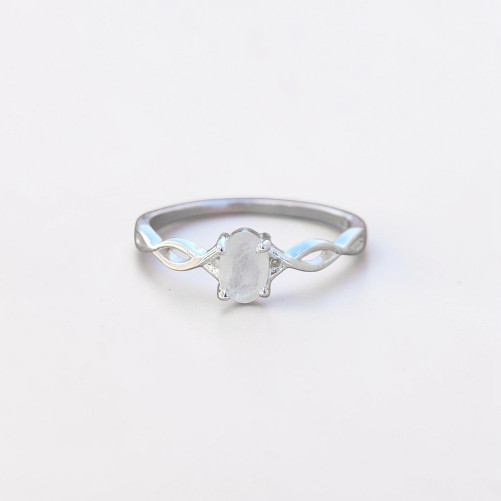 Bague fine argent ajourée pierre griffée Pierre de lune T55/57