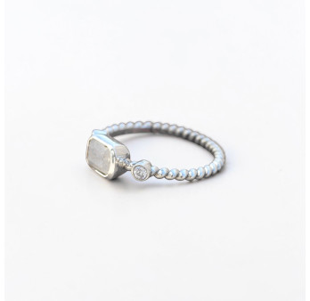 Bague fine argent torsadé et Pierre de lune T50/53/55/58