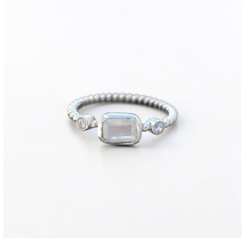 Bague fine argent torsadé et Pierre de lune T50/53/55/58