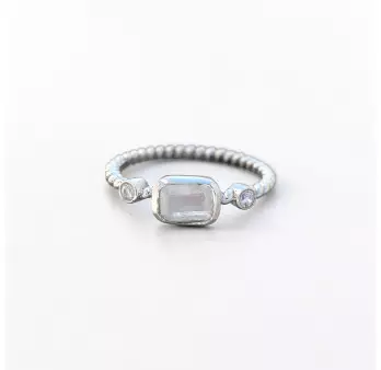 Bague fine argent torsadé et Pierre de lune T50/53/55/58