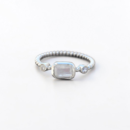 Bague fine argent torsadé et Pierre de lune T50/53/55/58