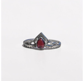 Bague fine diadème argent et petite pierre Grenat T59