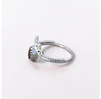 Bague fine couronne argent et petite pierre Grenat T49/51/54/57/60