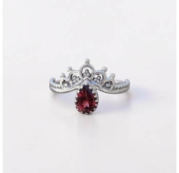 Bague fine couronne argent et petite pierre Grenat T49/51/54/57/60