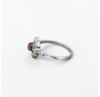 Petite bague fleur argent et pierre ronde Grenat T52