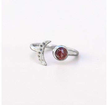 Bague fine lune argent et pierre ronde Grenat T49/52/57/60