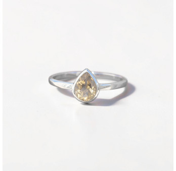 Petite bague goutte argent et pierre en Citrine T51/54/58/59