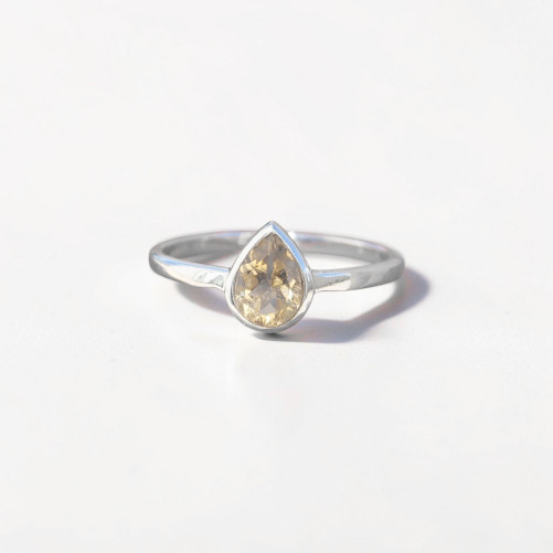 Petite bague goutte argent et pierre en Citrine T51/54/58/59