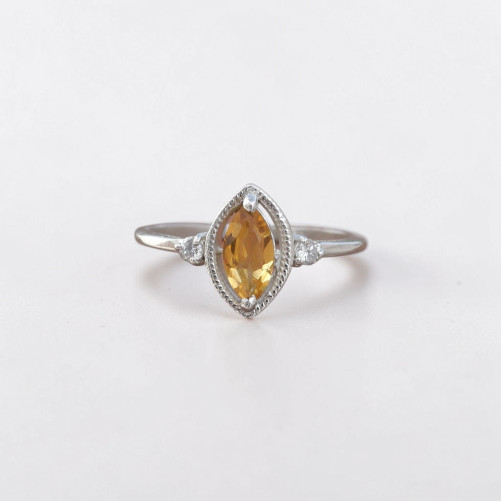 Bague fine argent pierre marquise griffée Citrine T49/52/55/57