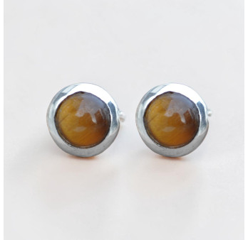 Petites boucles d'oreilles à clous en argent pierre Oeil de tigre