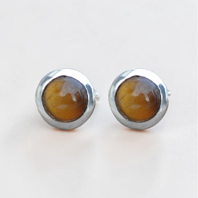 Petites boucles d'oreilles à clous en argent pierre Oeil de tigre
