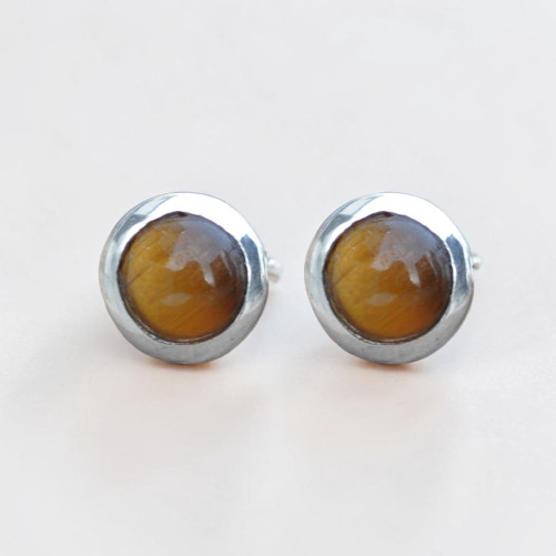 Petites boucles d'oreilles à clous en argent pierre Oeil de tigre
