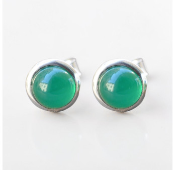 Petites boucles d'oreilles à clous en argent et en pierre Agate verte ronde (vert)