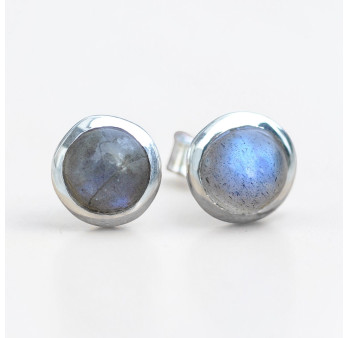 Petites boucles d'oreilles à clous en argent et en pierre Labradorite ronde