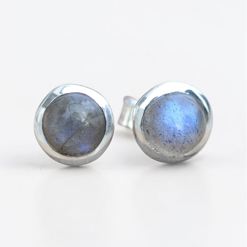 Petites boucles d'oreilles à clous en argent et en pierre Labradorite ronde