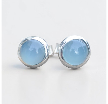 Petites boucles d'oreilles à clous argent et en pierre en Calcédoine (bleu)