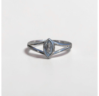 Bague pierre navette Topaze bleue anneau double en argent T56