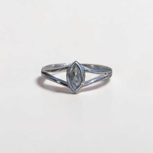 Bague pierre navette Topaze bleue anneau double en argent T56