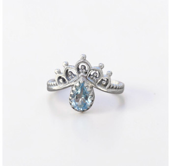 Bague fine couronne argent et petite pierre Topaze bleue T49/53/54/57/59