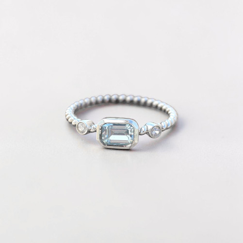 Bague fine argent torsadé pierre Topaze bleue T50/52/56/58/60